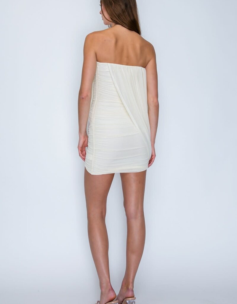 Strapless Side Drape Mesh Mini Dress