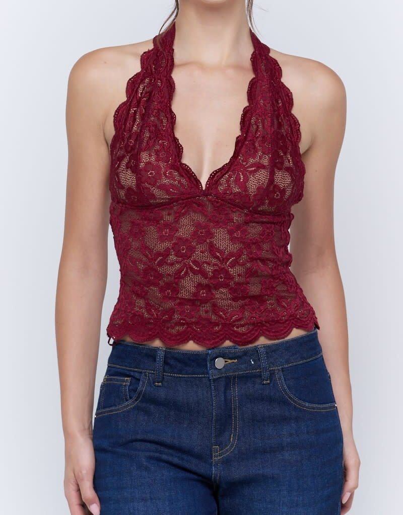 Floral Lace Scalloped Halter Top