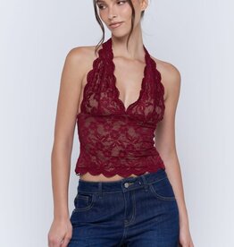 Floral Lace Scalloped Halter Top