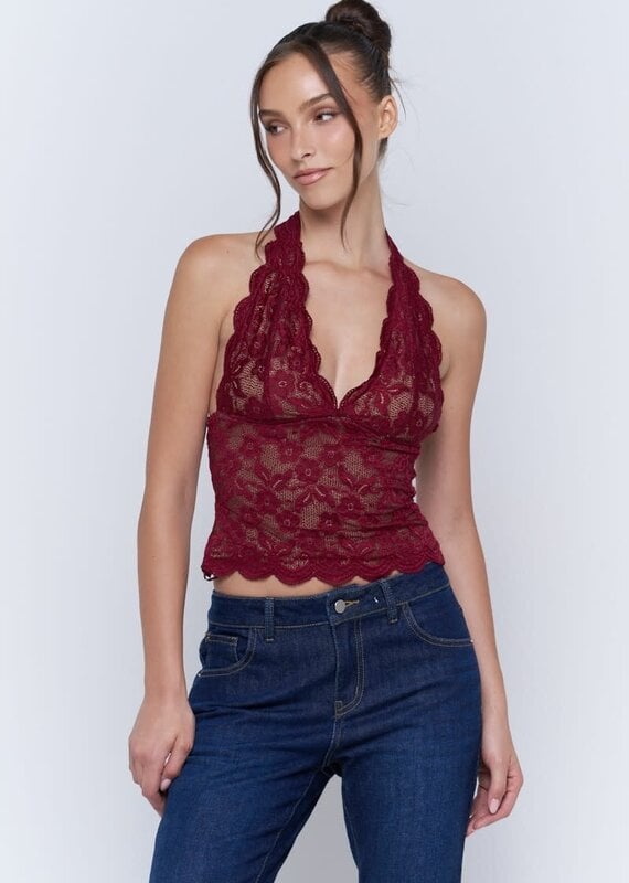 Floral Lace Scalloped Halter Top