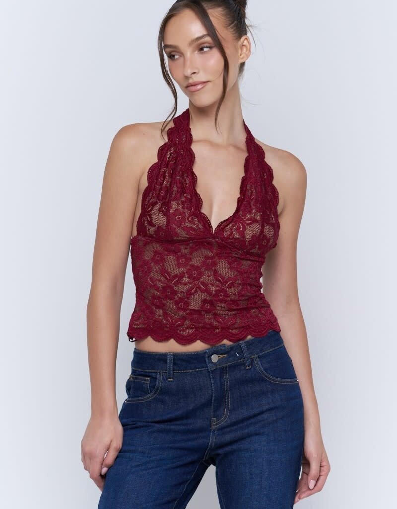 Floral Lace Scalloped Halter Top