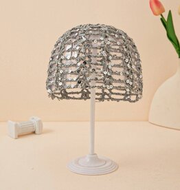 Sequin Crochet Skull Cap Grey