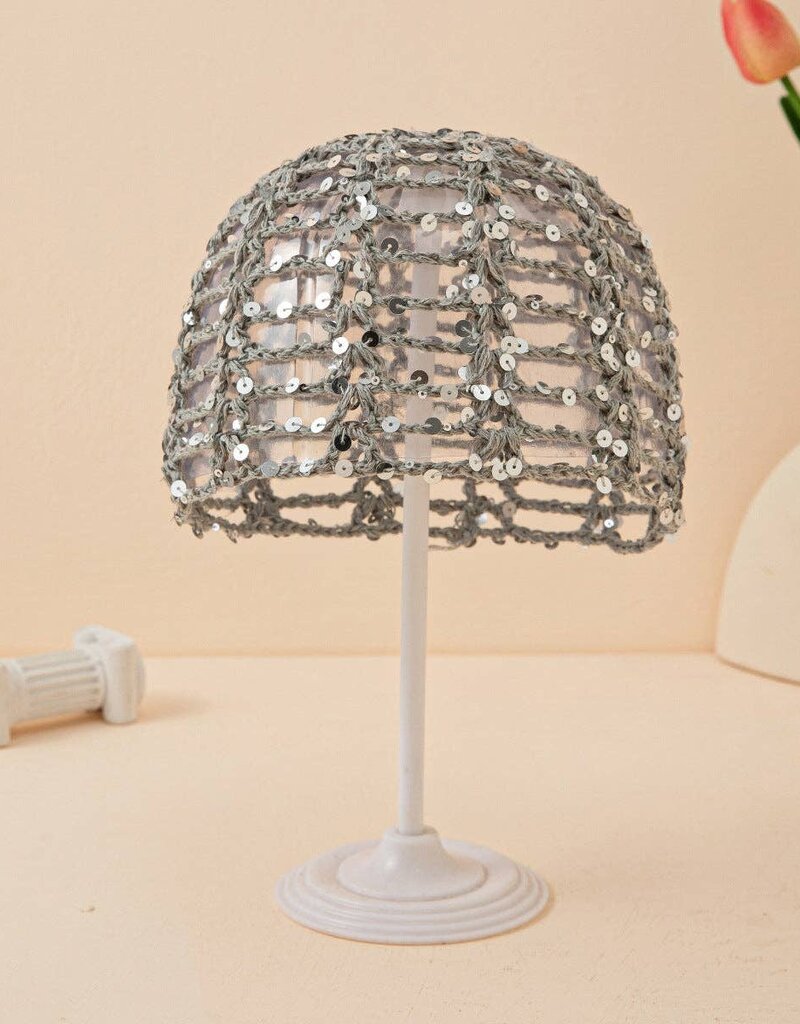 Sequin Crochet Skull Cap Grey