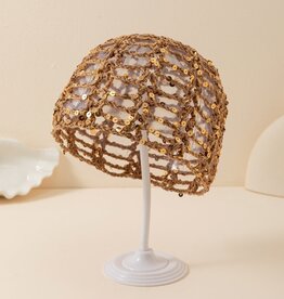 Sequin Crochet Skull Cap Khaki
