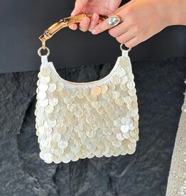 Shell Bamboo Handle Handbag Beige