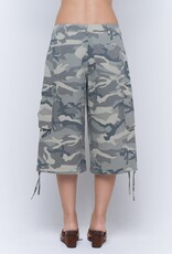 Washed Camo Wide Leg Cargo Long Shorts