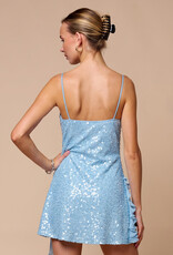 Cowl Neck Sequin Ruffle Frill Mini Dress