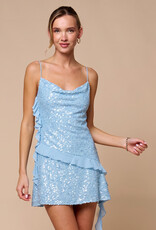 Cowl Neck Sequin Ruffle Frill Mini Dress