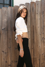 Eyelet Trim Three Quarter Sleeve Poplin Crop Top
