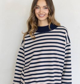 Leah Striped Mock Neck Long Sleeve Top