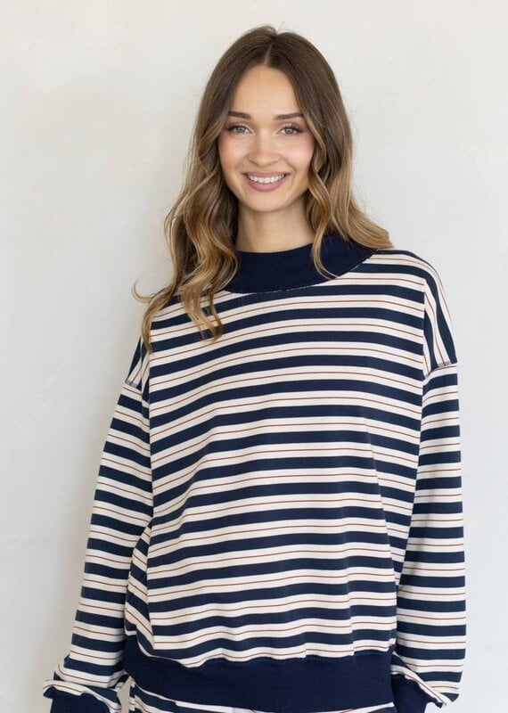 Leah Striped Mock Neck Long Sleeve Top