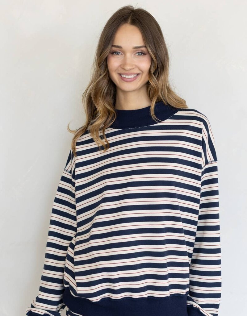 Leah Striped Mock Neck Long Sleeve Top