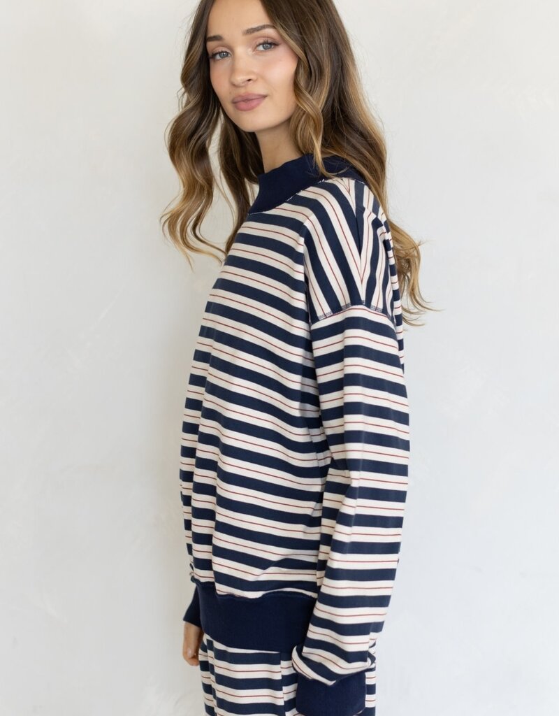 Leah Striped Mock Neck Long Sleeve Top