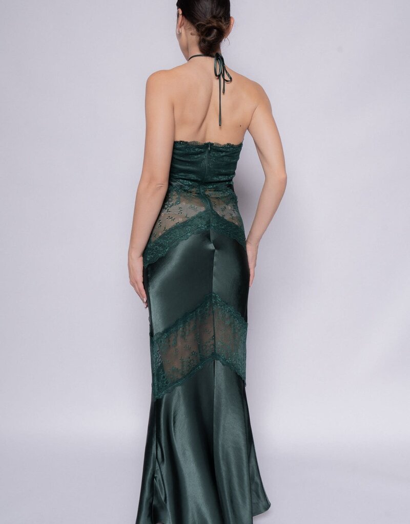 Halter Lace Panel Maxi Dress