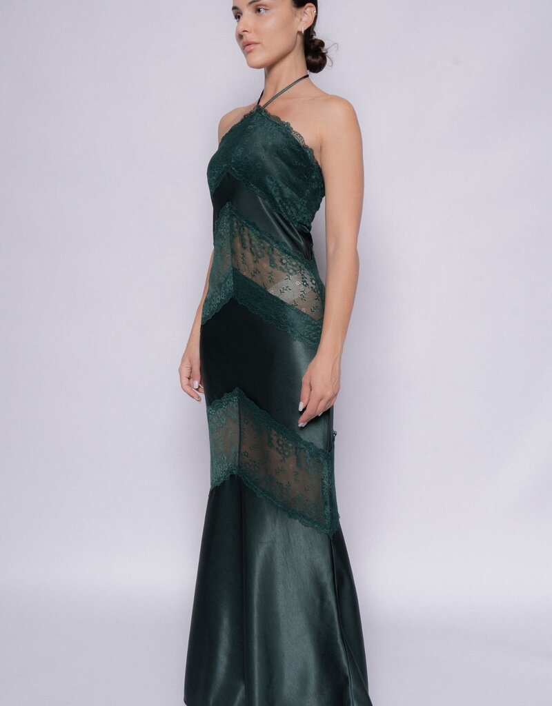 Halter Lace Panel Maxi Dress