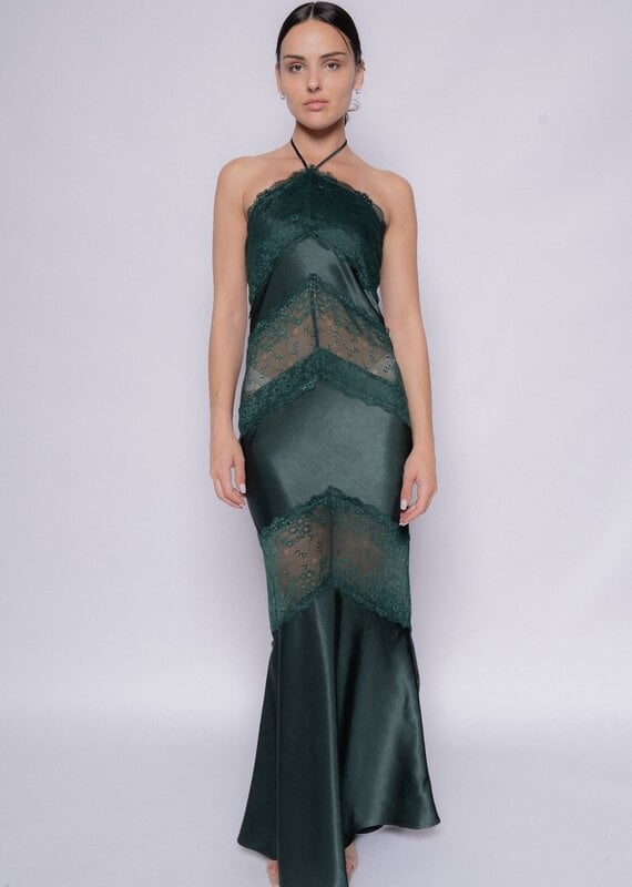 Halter Lace Panel Maxi Dress
