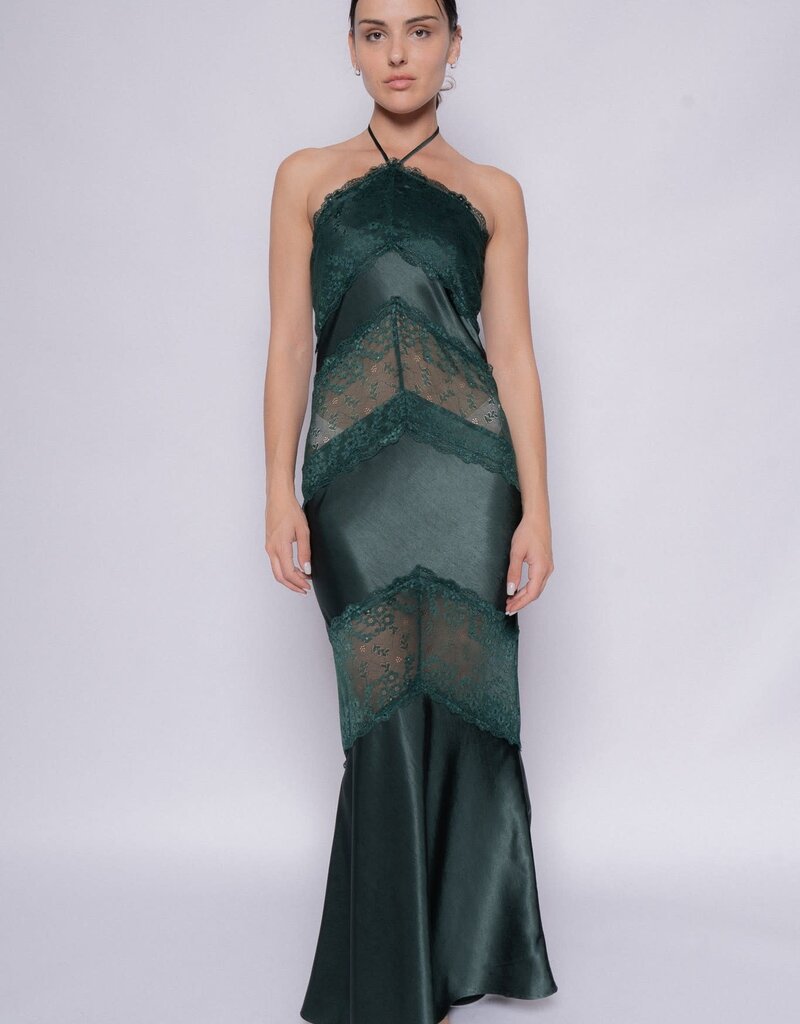 Halter Lace Panel Maxi Dress