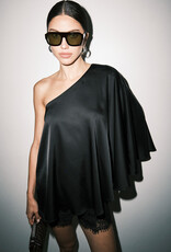 Andrea Satin One Shoulder Cape Poncho Top