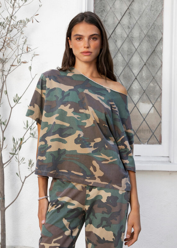 Scout Camo Short Sleeve Off The Shoulder Top
