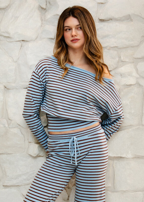 Shana Roll Neck Striped Off Shoulder Sweater