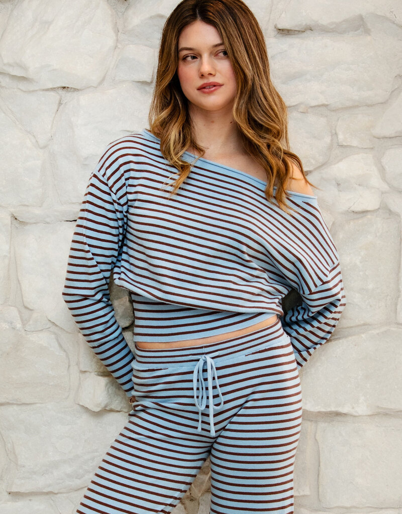 Shana Roll Neck Striped Off Shoulder Sweater