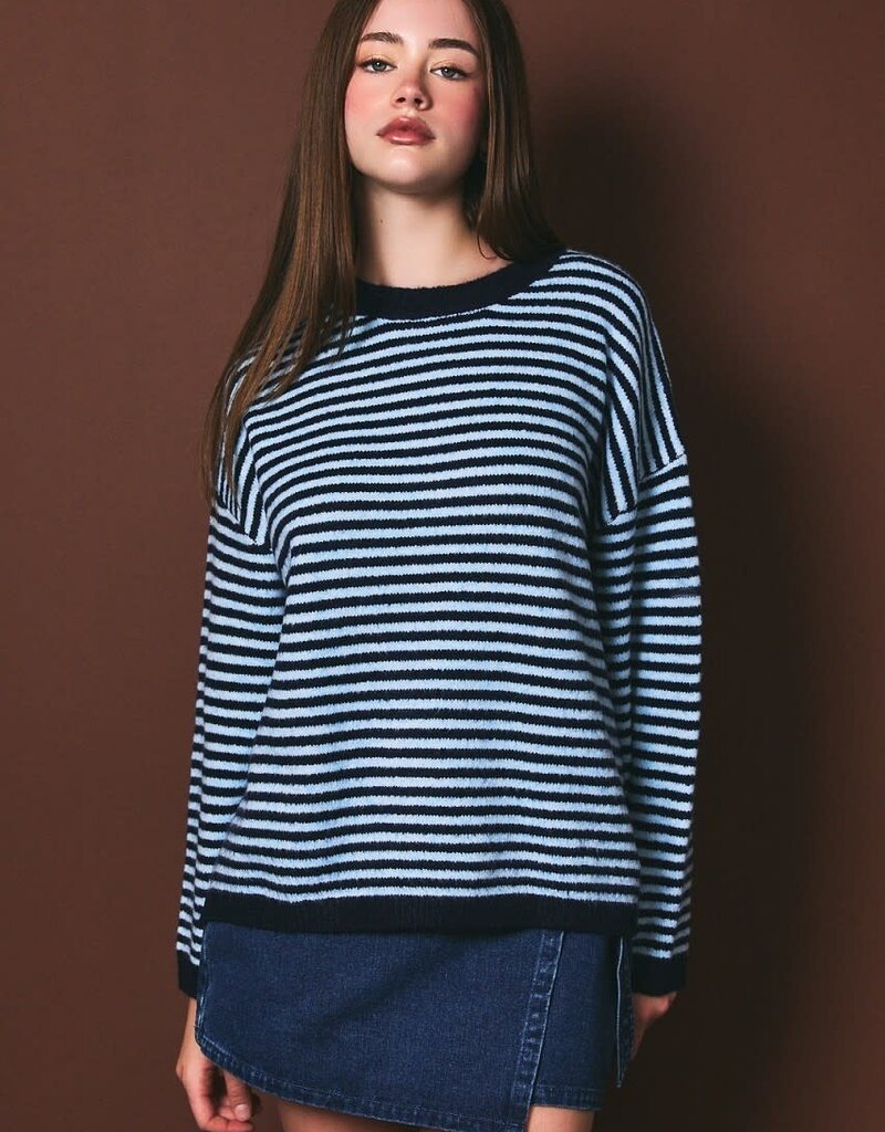 Drop Shoulder Striped Crewneck Sweater