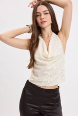 Sequin Halter Cowl Neck Backless Top