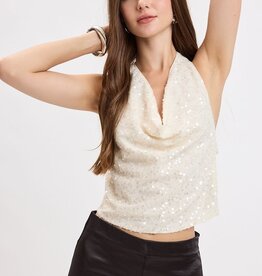 Sequin Halter Cowl Neck Backless Top