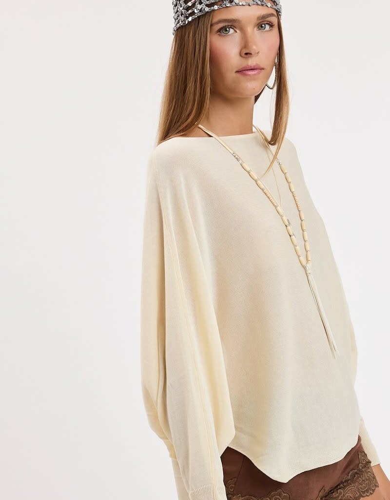 Vera Long Sleeve Side Slit Poncho Knit Top