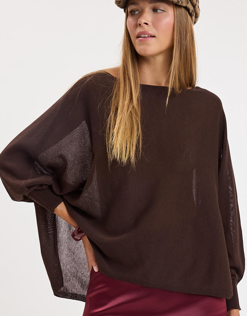 Vera Long Sleeve Side Slit Poncho Knit Top