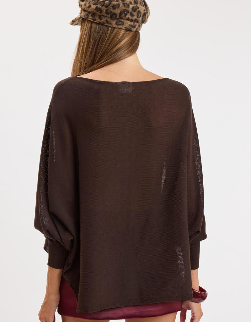 Vera Long Sleeve Side Slit Poncho Knit Top