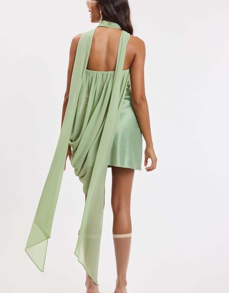 Georgia Strapless Overlay Draped Scarf Satin Mini Dress
