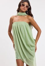 Georgia Strapless Overlay Draped Scarf Satin Mini Dress