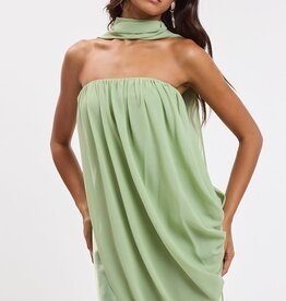 Georgia Strapless Overlay Draped Scarf Satin Mini Dress