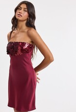 Sequin Bust Satin Strapless Mini Dress