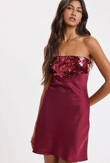 Sequin Bust Satin Strapless Mini Dress