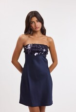 Sequin Bust Satin Strapless Mini Dress