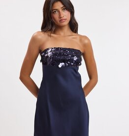 Sequin Bust Satin Strapless Mini Dress