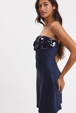 Sequin Bust Satin Strapless Mini Dress