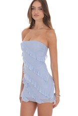 Lucy In The Sky Mesh Rhinestone Strapless Ruffle Mini Dress