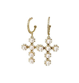 Pearl Cross Hoop Earrings
