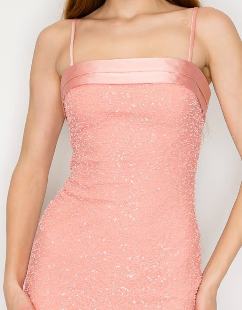 Shelby Satin Trim Beaded Mini Dress