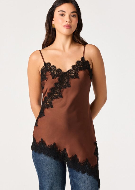 ASTR Laura Asymmetrical Lace Trim Cami Top