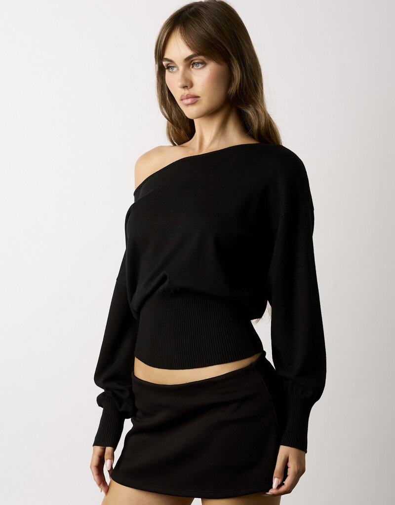 Loren Off Shoulder Fitted Waist Sweater