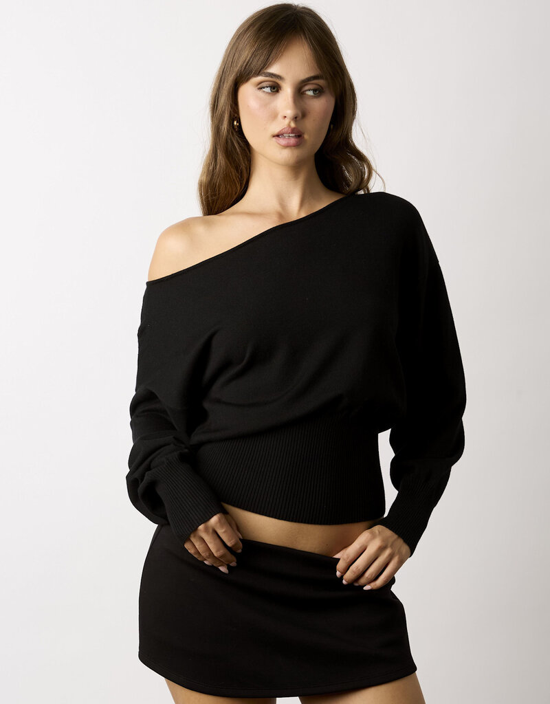 Loren Off Shoulder Fitted Waist Sweater