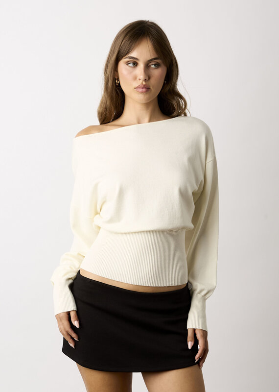 Loren Off Shoulder Fitted Waist Sweater