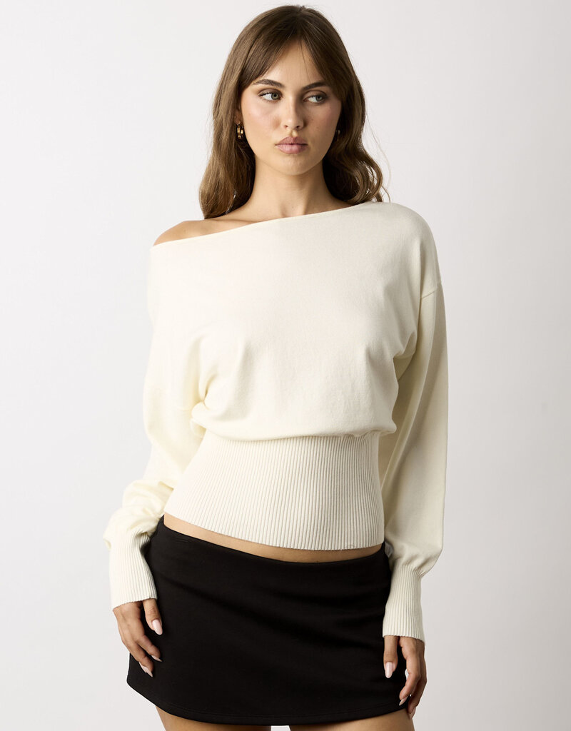 Loren Off Shoulder Fitted Waist Sweater