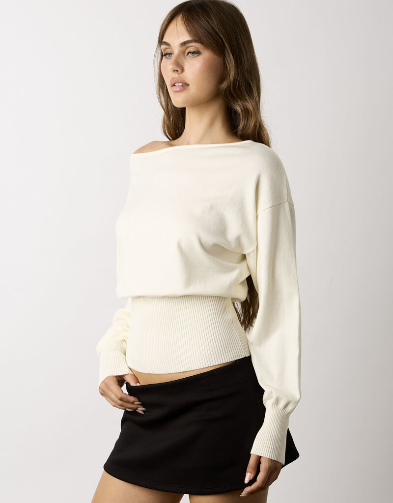 Loren Off Shoulder Fitted Waist Sweater