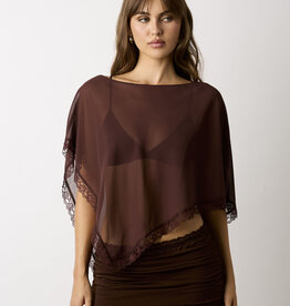 Sheer Lace Trim Off Shoulder Poncho Top