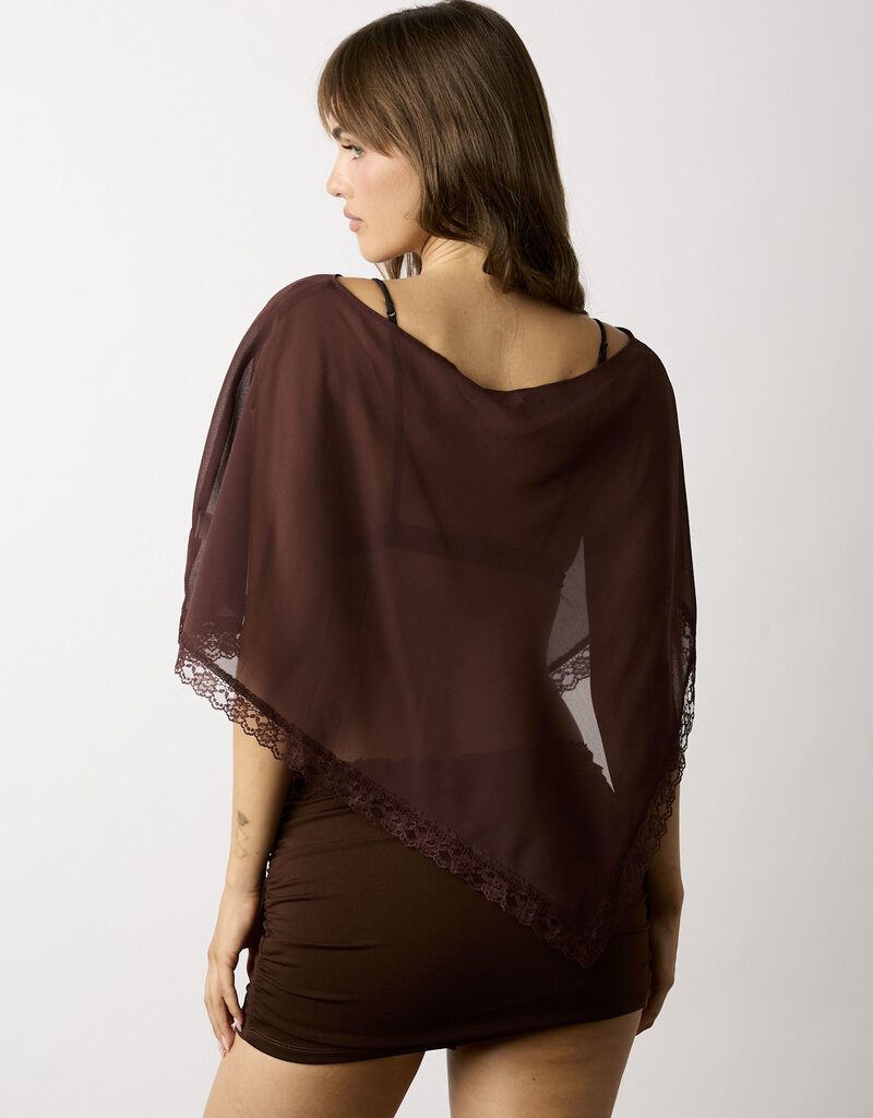 Sheer Lace Trim Off Shoulder Poncho Top